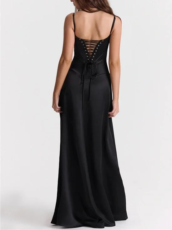 House of CB Anabella Black Satin Dress - Picture 2 of 2